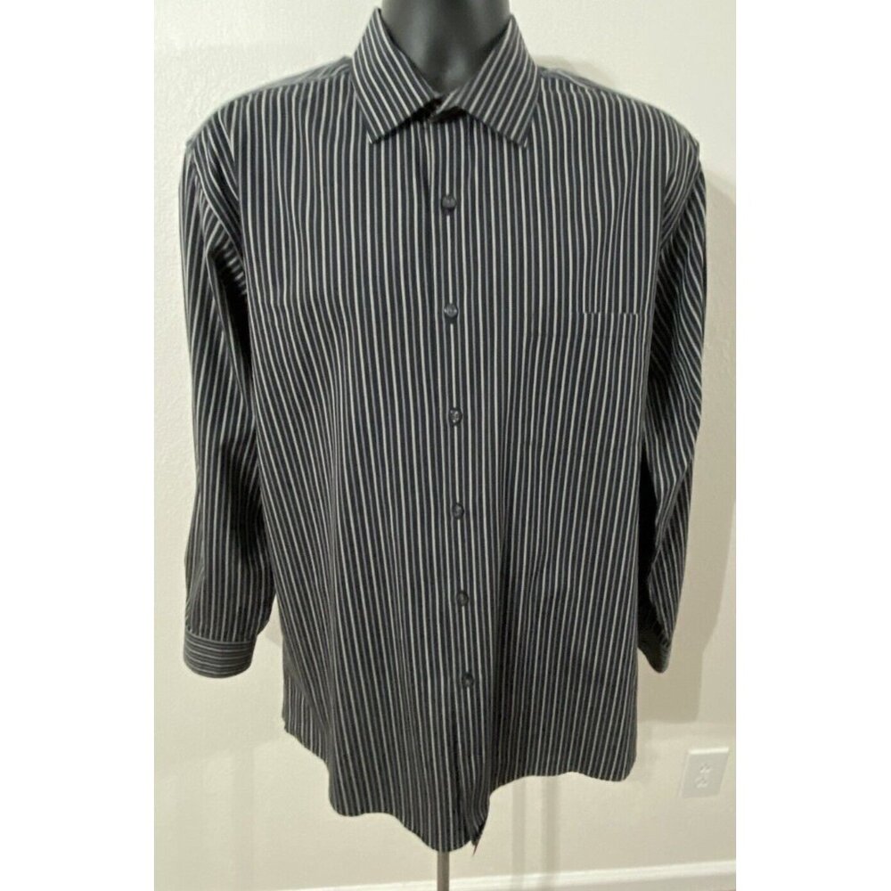 Alfani Dress Shirt Men Size Large 16 1/2 Fitted 32-33 Stretch Fabric Black